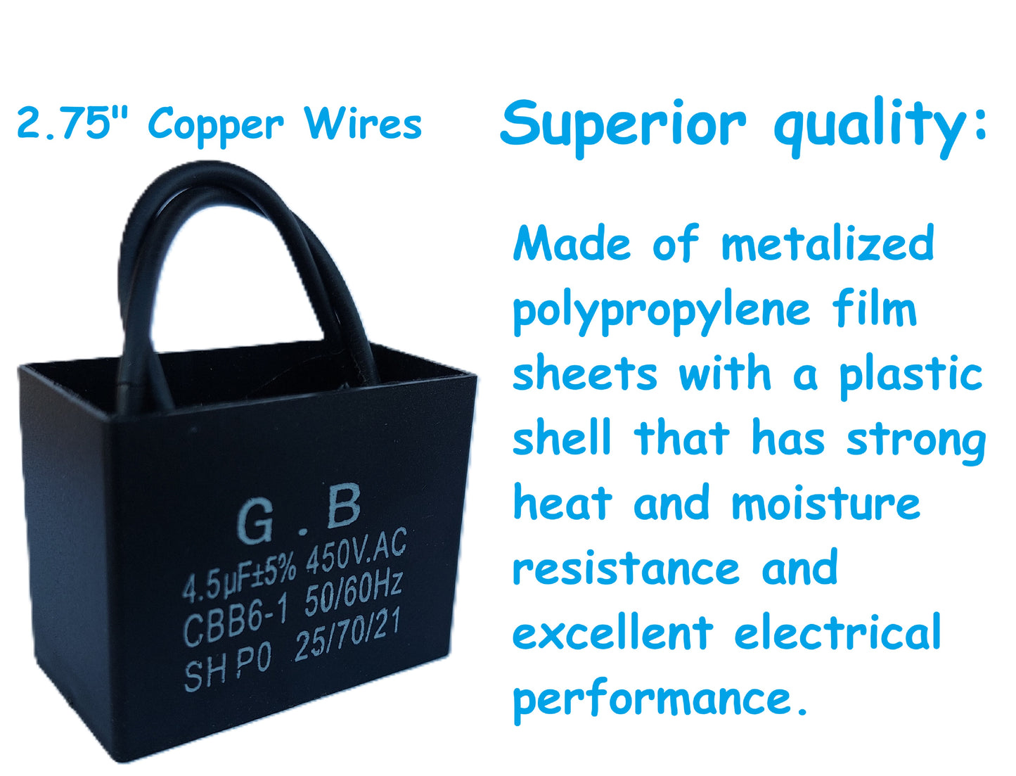 4.5uF (2 Wires) 450VAC Motor and Ceiling Fan Capacitor(CBB61) Compatible with 400VAC/350VAC/300VAC/250VAC - Electrical Power Relay Connecting Capacitor