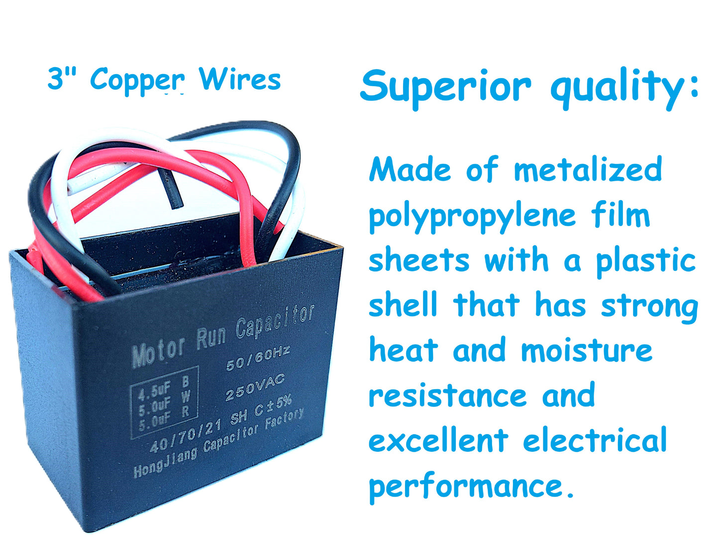 4.5uF+5uF+5uF (4, 5, or 6 Wires Compatible) 250VAC Motor and Fan Capacitor(CBB61) Replacement for Hampton Bay Ceiling Fan, Range Hood, Water Pump, Washing Machine, and Generator