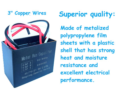 4.5uF+5uF+5uF (4, 5, or 6 Wires Compatible) 250VAC Motor and Fan Capacitor(CBB61) Replacement for Hampton Bay Ceiling Fan, Range Hood, Water Pump, Washing Machine, and Generator