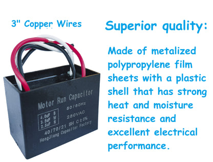 2.5uF+3.5uF+4uF (4, 5, or 6 Wires Compatible) 250VAC Motor and Fan Capacitor(CBB61) Replacement for Harbor Breeze Ceiling Fan, Range Hood, Water Pump, Washing Machine, and Generator