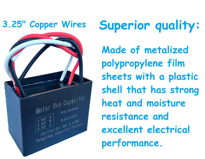 4.5uF+6uF+6uF (4, 5, or 6 Wires Compatible) 250VAC Motor and Fan Capacitor(CBB61) Replacement for New Harbor Breeze Hunter, Ceiling Fan, Range Hood, Water Pump, Washing Machine, and Generator