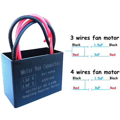 1.5uF+3uF (3 or 4 Wires Compatible) 250VAC Run/Start Motor and Ceiling Fan Capacitor(CBB61) Compatible with Electrical Power Relay Connecting Capacitor