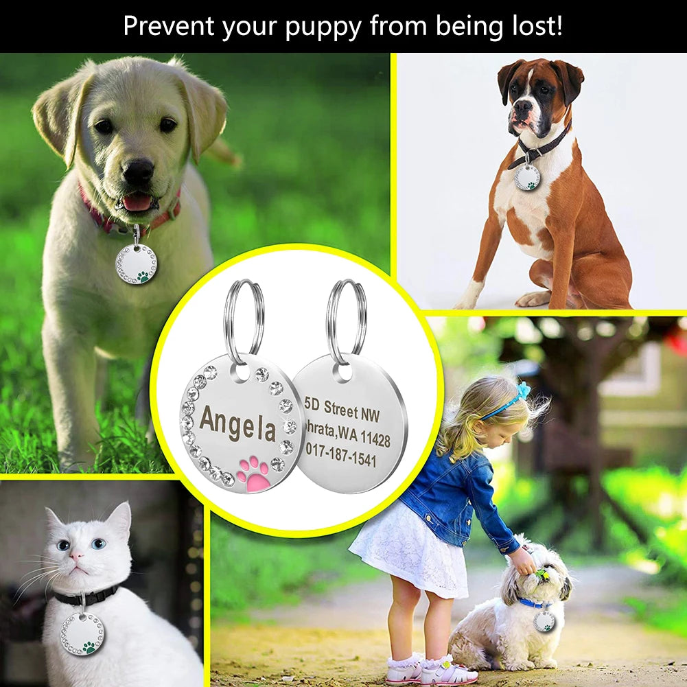 Personalized Dog/Cat Cute Paw Pet ID Tag with Unique Laser Engraving Name and Phone Number for Pet Collar or Key Chain