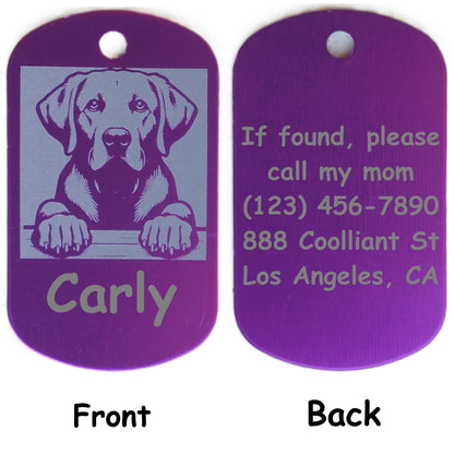 Rectangular Military Style Personalized Labrador Retriever Dog ID Tag - Dog Name Tag for Pet Collar