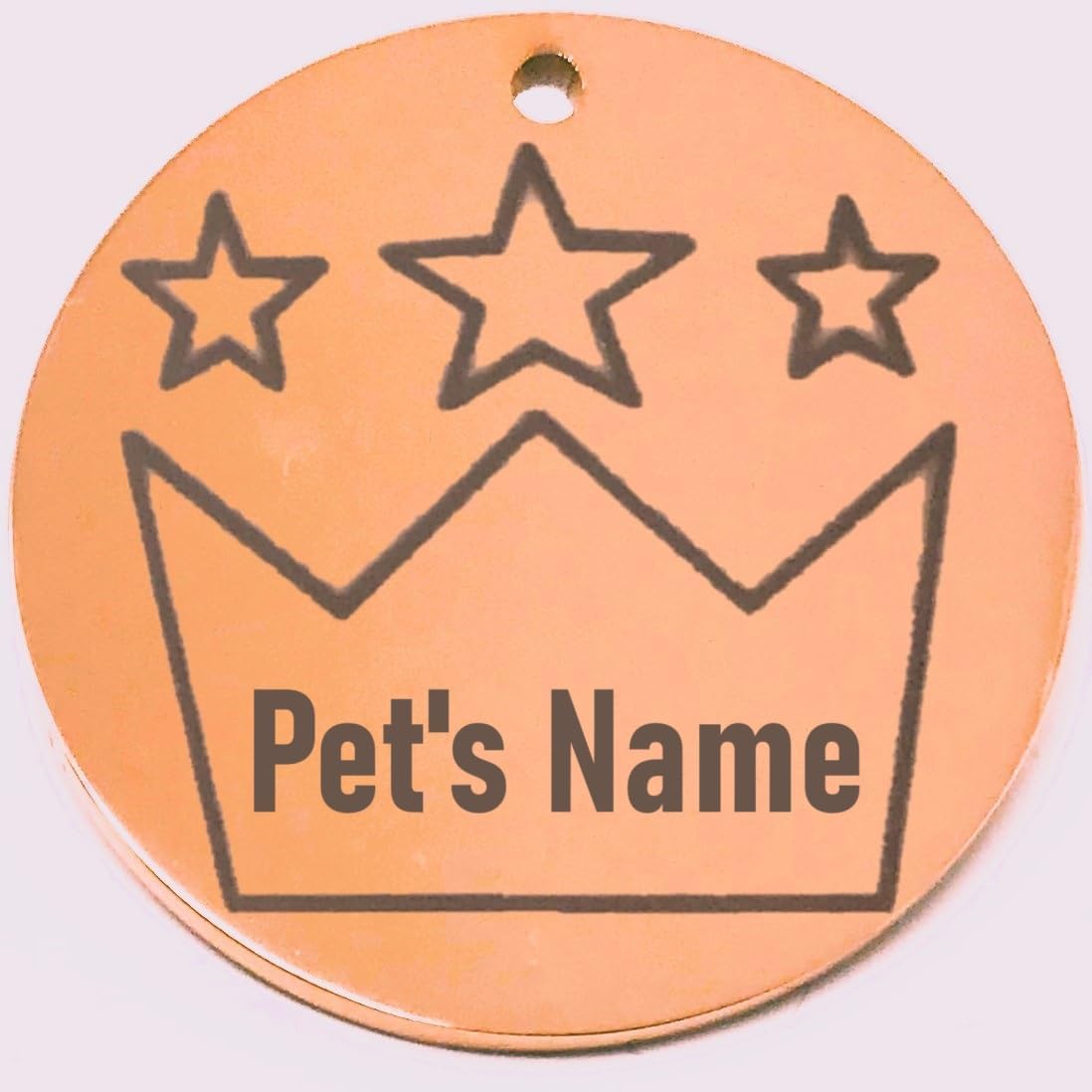 Pet name tag with star design and crown for 'Pet's Name' on a white background