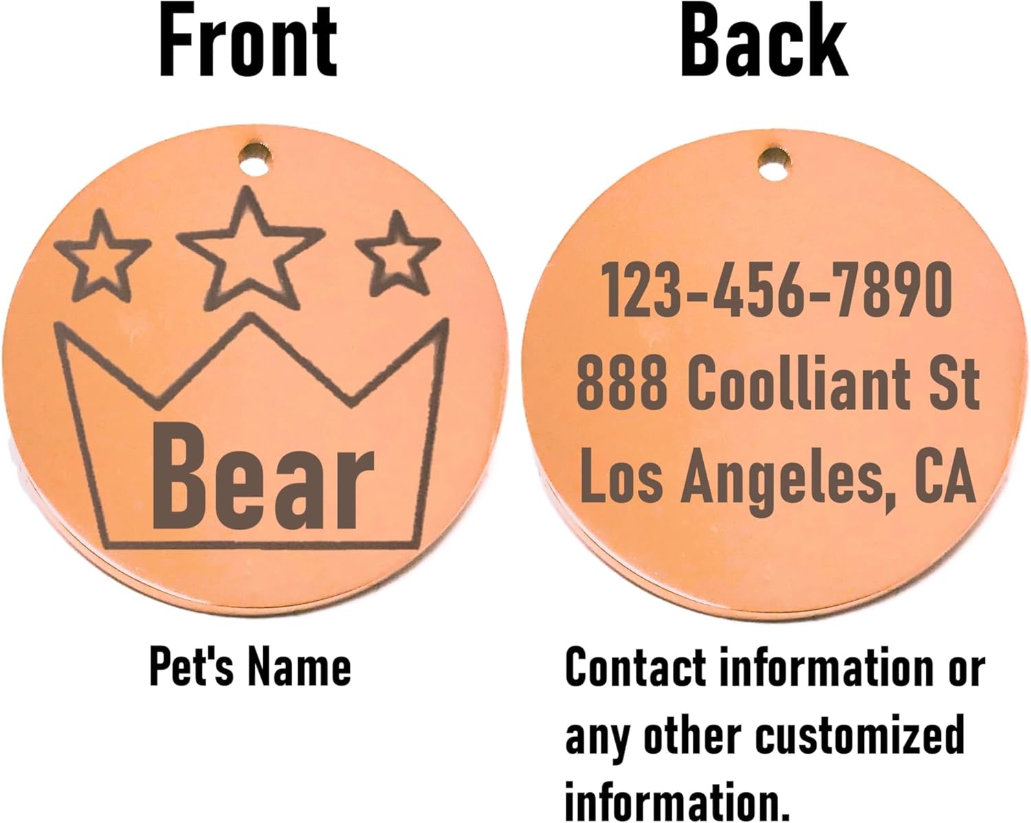 Rose Gold Personalized King/Prince Crown Pet Tag  for Pet Collar - Dog Name Tag, Cat Tag, Dog ID Tag