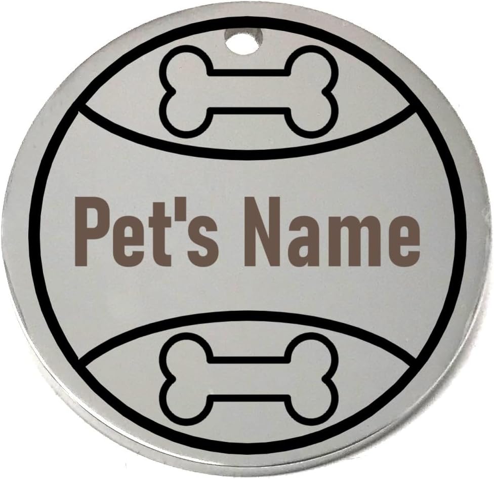 Silver Play Ball Engraved Pet ID Tag Personalized for Pet Collar - Dog Tag, Cat ID Tag, Dog Name Tag