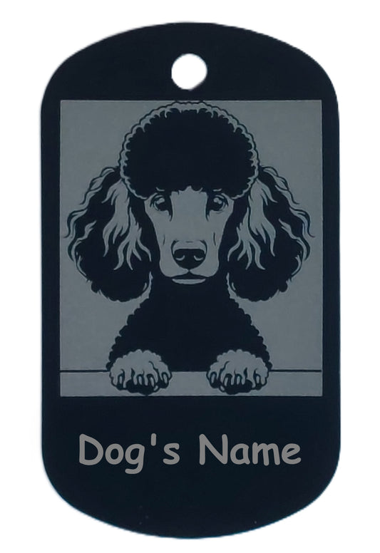 Rectangular Military Style Personalized/Customizable Poodle Dog ID tag - Cute Laser Engraved Dog Name tag for pet Collar