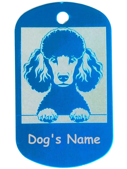 Rectangular Military Style Personalized/Customizable Poodle Dog ID tag - Cute Laser Engraved Dog Name tag for pet Collar