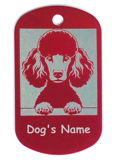 Rectangular Military Style Personalized/Customizable Poodle Dog ID tag - Cute Laser Engraved Dog Name tag for pet Collar