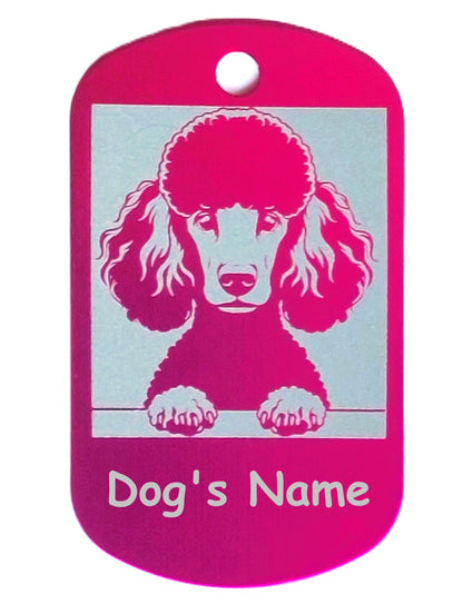 Rectangular Military Style Personalized/Customizable Poodle Dog ID tag - Cute Laser Engraved Dog Name tag for pet Collar