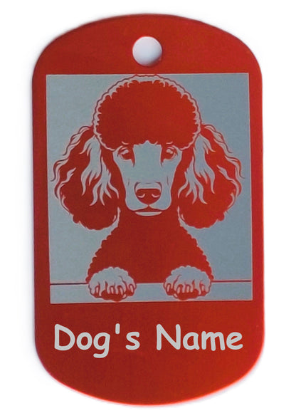 Rectangular Military Style Personalized/Customizable Poodle Dog ID tag - Cute Laser Engraved Dog Name tag for pet Collar