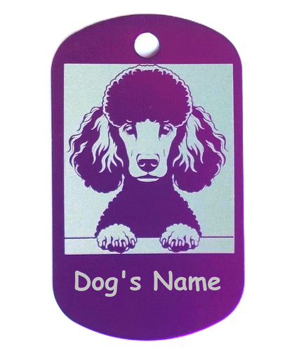 Rectangular Military Style Personalized/Customizable Poodle Dog ID tag - Cute Laser Engraved Dog Name tag for pet Collar
