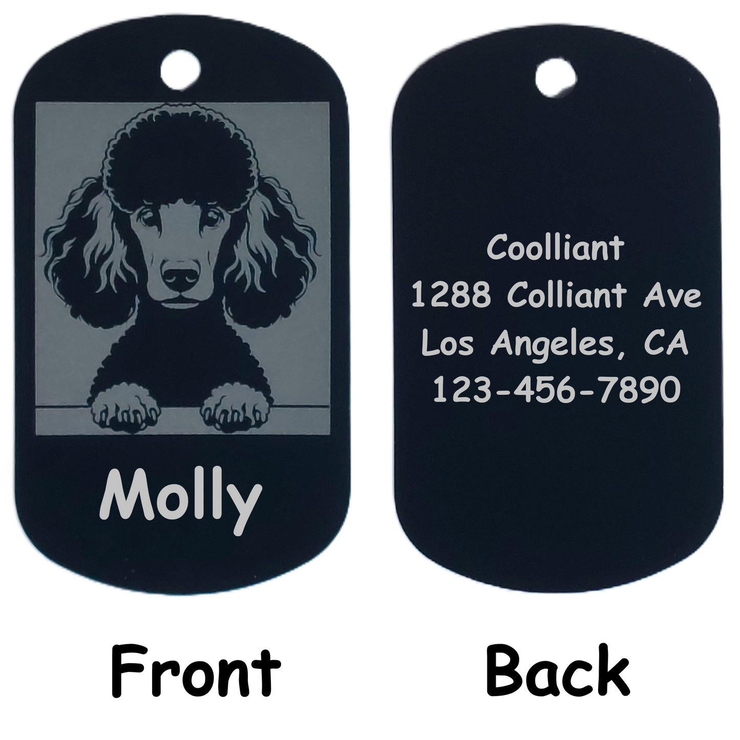 Rectangular Military Style Personalized/Customizable Poodle Dog ID tag - Cute Laser Engraved Dog Name tag for pet Collar