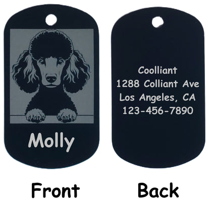Rectangular Military Style Personalized/Customizable Poodle Dog ID tag - Cute Laser Engraved Dog Name tag for pet Collar