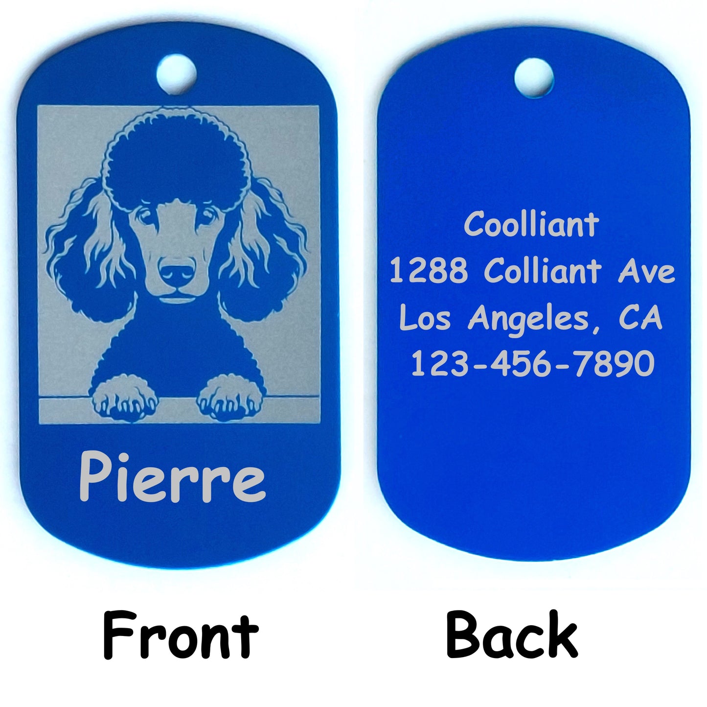 Rectangular Military Style Personalized/Customizable Poodle Dog ID tag - Cute Laser Engraved Dog Name tag for pet Collar