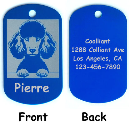 Rectangular Military Style Personalized/Customizable Poodle Dog ID tag - Cute Laser Engraved Dog Name tag for pet Collar