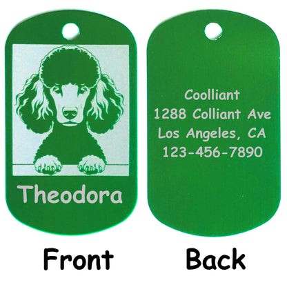 Rectangular Military Style Personalized/Customizable Poodle Dog ID tag - Cute Laser Engraved Dog Name tag for pet Collar