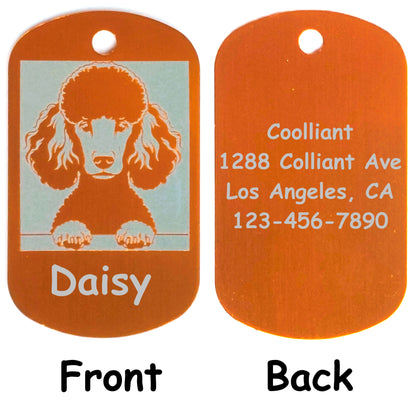 Rectangular Military Style Personalized/Customizable Poodle Dog ID tag - Cute Laser Engraved Dog Name tag for pet Collar