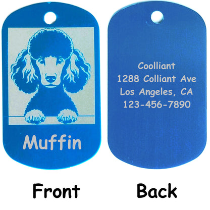 Rectangular Military Style Personalized/Customizable Poodle Dog ID tag - Cute Laser Engraved Dog Name tag for pet Collar