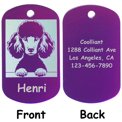 Rectangular Military Style Personalized/Customizable Poodle Dog ID tag - Cute Laser Engraved Dog Name tag for pet Collar