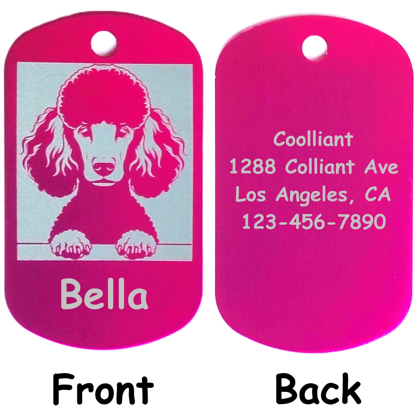 Rectangular Military Style Personalized/Customizable Poodle Dog ID tag - Cute Laser Engraved Dog Name tag for pet Collar