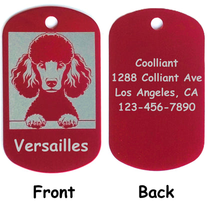 Rectangular Military Style Personalized/Customizable Poodle Dog ID tag - Cute Laser Engraved Dog Name tag for pet Collar
