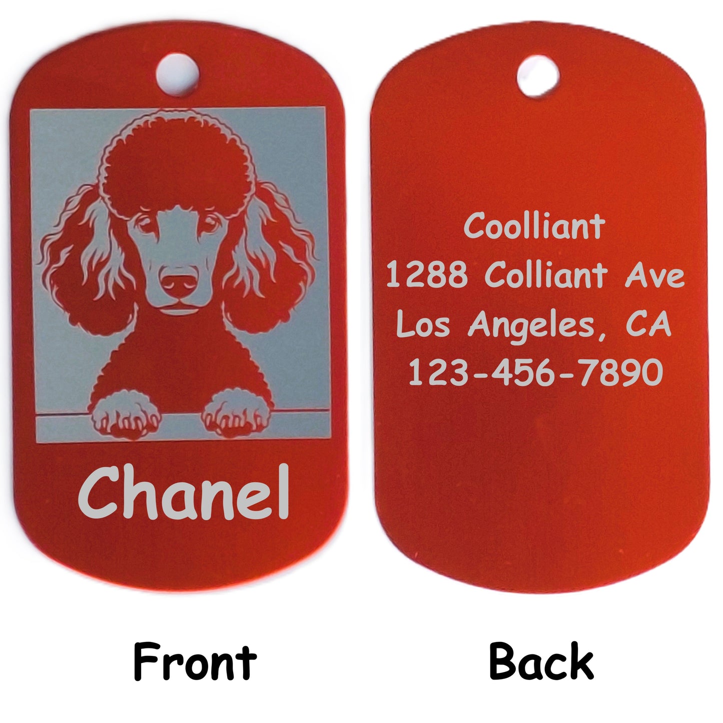 Rectangular Military Style Personalized/Customizable Poodle Dog ID tag - Cute Laser Engraved Dog Name tag for pet Collar