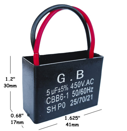5uF (2 Wires) 450VAC Start/Run Motor and Ceiling Fan Capacitor(CBB61) Compatible with 400VAC/350VAC/300VAC/250VAC - Electrical Power Relay Connecting Capacitor