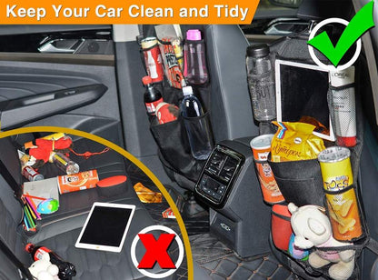 Multi-Pockets Front-Back Seat Car Organizer/Storage with Touch Screen Tablet Holder - baby toy car storage, car accessories set, car organization, road trip must-haves for kids, kids travel essentials, accessories for long trips, car camping essentials