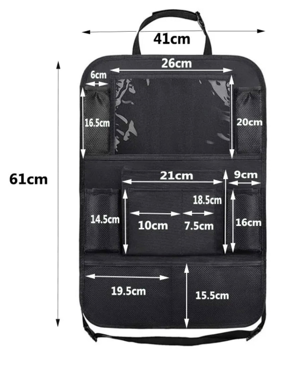 Multi-Pockets Front-Back Seat Car Organizer/Storage with Touch Screen Tablet Holder - baby toy car storage, car accessories set, car organization, road trip must-haves for kids, kids travel essentials, accessories for long trips, car camping essentials