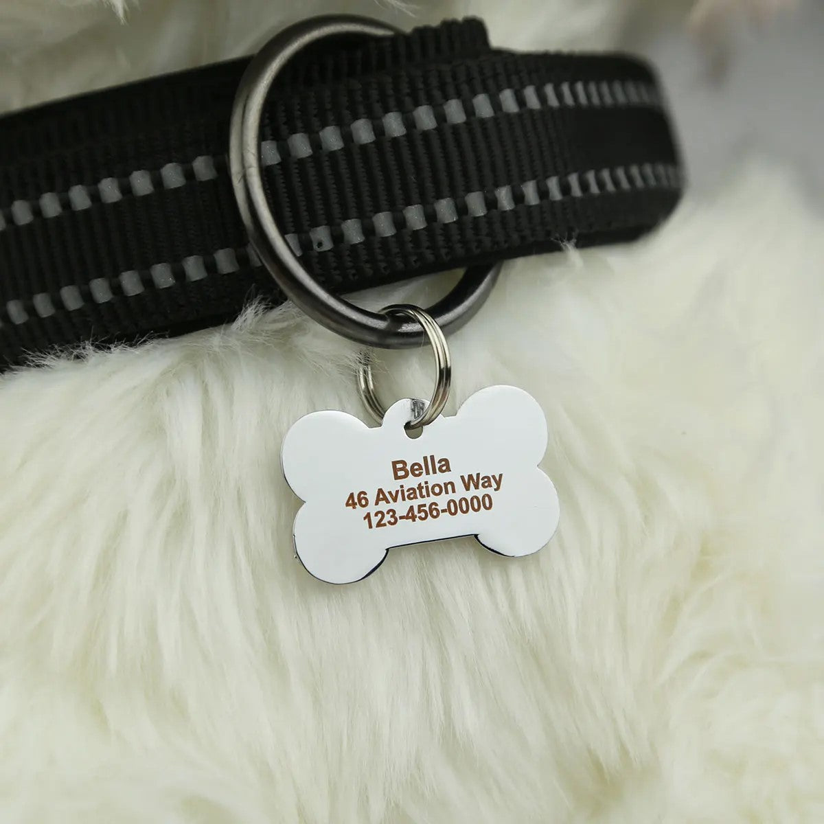 Personalized Pet Name Tags with Dog Bone-Shaped and Paw Print - custom pet ID tag, engraved puppy name tag, cute puppy ID tag for dog collar