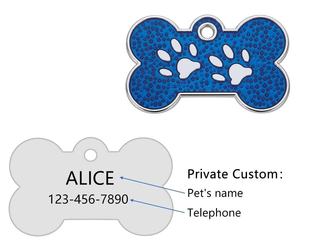 Personalized Pet Name Tags with Dog Bone-Shaped and Paw Print - custom pet ID tag, engraved puppy name tag, cute puppy ID tag for dog collar