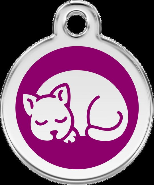Personalized Sleeping Pet ID Tags with Trigger Snap Hook for Kittens and Cats Featuring Laser Engraving of Pet Name and Phone Number