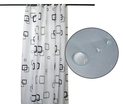 PEVA Black & White Bathroom Shower Curtain with 12 Plastic Hooks, cute shower curtain, black and white shower curtain, plastic shower curtain, long shower curtain, shower curtain set, fabric shower curtain, shower curtain fabric, small shower curtain