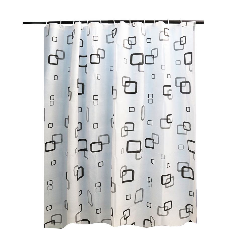 PEVA Black & White Bathroom Shower Curtain with 12 Plastic Hooks, cute shower curtain, black and white shower curtain, plastic shower curtain, long shower curtain, shower curtain set, fabric shower curtain, shower curtain fabric, small shower curtain