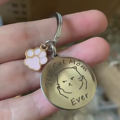 Funny Best Cat Mom Ever Keychain With Cute Paw & Keyring - funny cat key chain, cat mom gifts, funny cat key ring, kitty cat keychain, cat cute paw keyring, cat lover stocking stuffers, safety cat keychain, sushi cat keychain, wild cat personal keychain