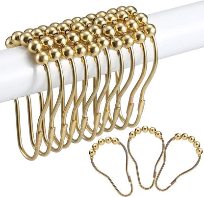 12-60pcs Rust Resistant Stainless Steel Rolling Shower Curtain Hooks/Rings/Hangers - gold shower curtain ring, chrome shower curtain hook, easy sliding shower curtain holders, shower clips for curtain, silver shower rod hooks, black shower curtain rings