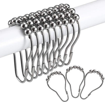 12-60pcs Rust Resistant Stainless Steel Rolling Shower Curtain Hooks/Rings/Hangers - gold shower curtain ring, chrome shower curtain hook, easy sliding shower curtain holders, shower clips for curtain, silver shower rod hooks, black shower curtain rings